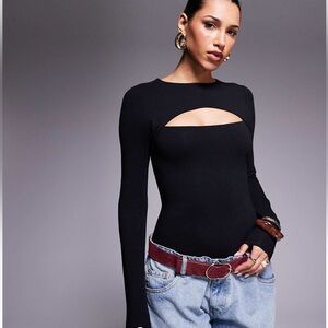 ASOS Design Double Layer Black Long Sleeve Bodysuit with Cut Out NWT